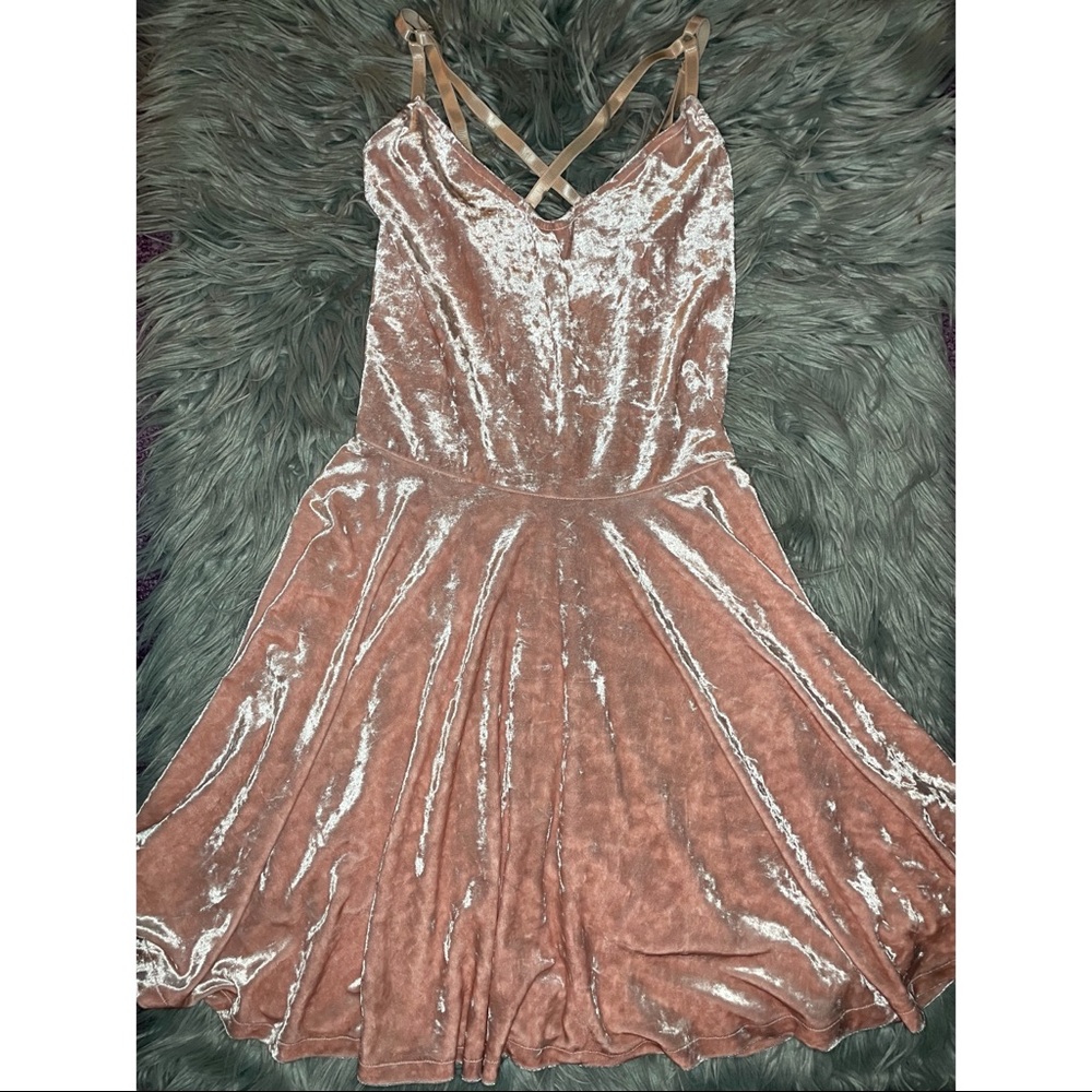 24 HRS Pink Velvet Strappy Skater Dress